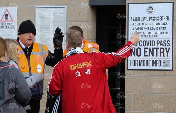 171021 - Swansea City v Cardiff City, EFL Sky Bet Championship - Checks are made on fans COVID Passes as they arrive at the ground, as it becomes a necessity for attendance at sporting events in Wales