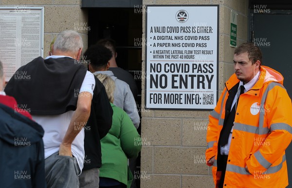 171021 - Swansea City v Cardiff City, EFL Sky Bet Championship - Checks are made on fans COVID Passes as they arrive at the ground, as it becomes a necessity for attendance at sporting events in Wales
