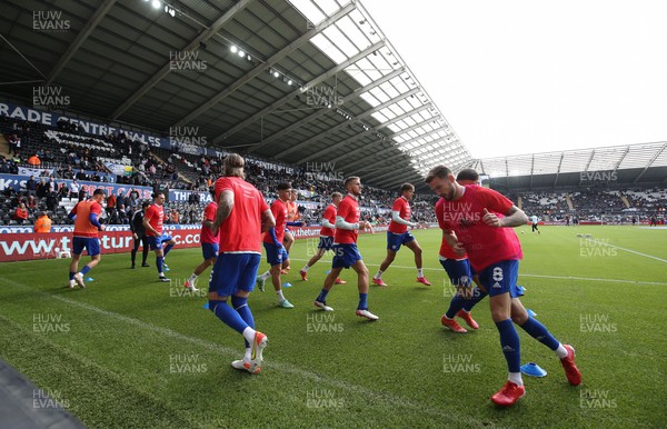 171021 - Swansea City v Cardiff City, EFL Sky Bet Championship - Cardiff City players warm up ahead of the match
