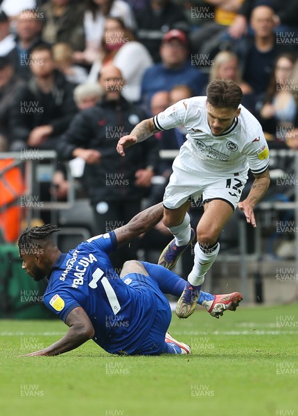 171021 - Swansea City v Cardiff City, EFL Sky Bet Championship - Jamie Paterson of Swansea City is brought down by Leandro Bacuna of Cardiff City