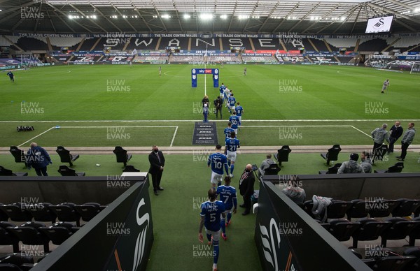 200321 Swansea City v Cardiff City, Sky Bet Championship - The Cardiff City team walk out at the Liberty Stadium for the start of the match