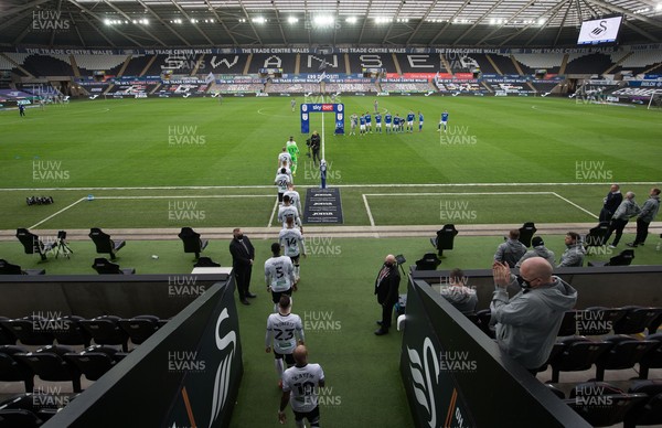 200321 Swansea City v Cardiff City, Sky Bet Championship - The Swansea City team walk out at the Liberty Stadium for the start of the match