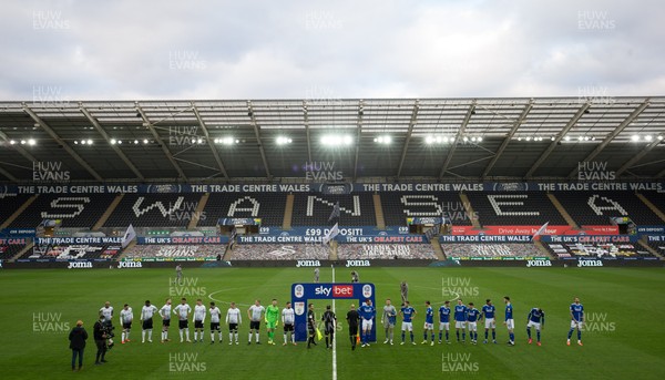 200321 Swansea City v Cardiff City, Sky Bet Championship - The two team line up at the Liberty Stadium for the start of the match