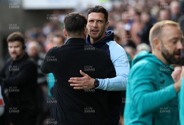 231022 - Swansea City v Cardiff City, South Wales Derby - SkyBet Championship - Cardiff City interim manager Mark Hudson and Swansea City Manager Russell Martin