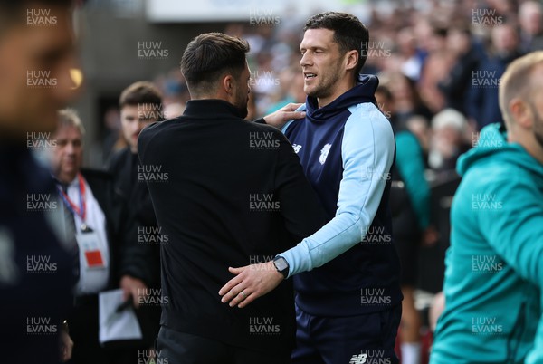 231022 - Swansea City v Cardiff City, South Wales Derby - SkyBet Championship - Cardiff City interim manager Mark Hudson and Swansea City Manager Russell Martin
