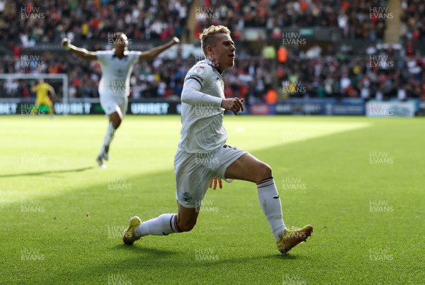 231022 - Swansea City v Cardiff City, South Wales Derby - SkyBet Championship - Ollie Cooper of Swansea City celebrates scoring a goal in the first half