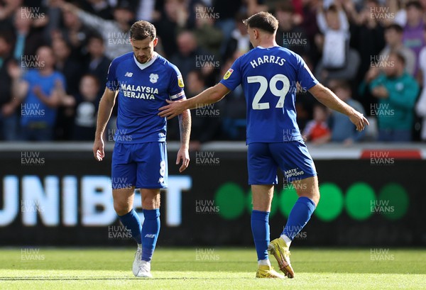 231022 - Swansea City v Cardiff City, South Wales Derby - SkyBet Championship - Dejected Joe Ralls and Mark Harris of Cardiff City