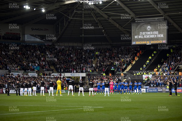 231022 - Swansea City v Cardiff City - Sky Bet Championship - A minutes applause for the Aberfan disaster ahead of kick off