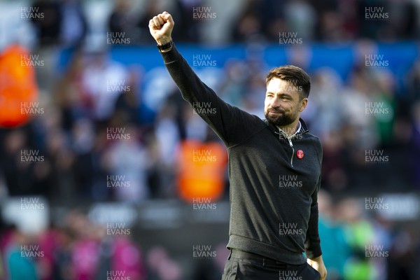 231022 - Swansea City v Cardiff City - Sky Bet Championship - Swansea City manager Russell Martin celebrates at full time