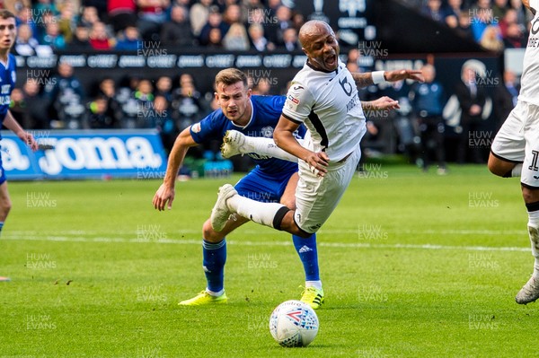 271019 - Swansea City v Cardiff City - SkyBet Championship - Andre Ayew of Swansea City takes a fall 