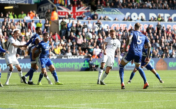 271019 - Swansea City v Cardiff City - SkyBet Championship - Ben Wilmot of Swansea City scores the first goal of the game