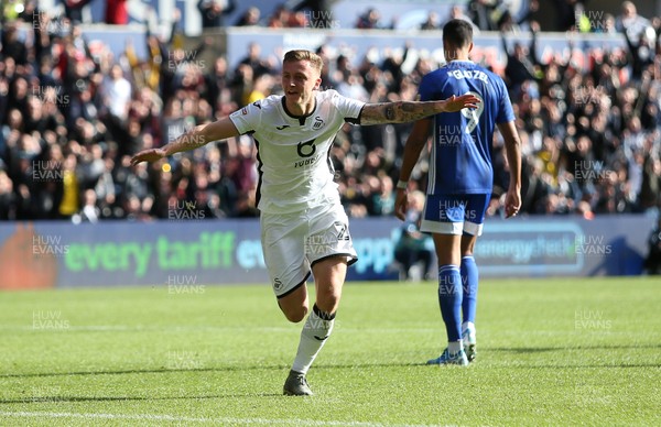 271019 - Swansea City v Cardiff City - SkyBet Championship - Ben Wilmot of Swansea City celebrates scoring the first goal of the game