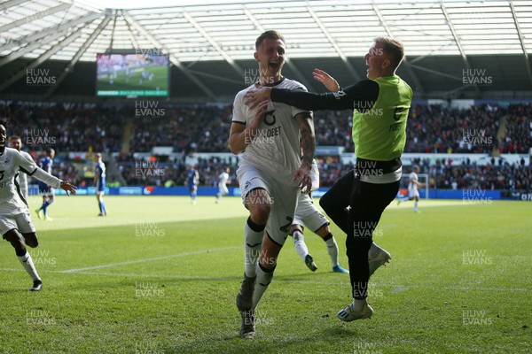 271019 - Swansea City v Cardiff City - SkyBet Championship - Ben Wilmot of Swansea City celebrates scoring the first goal of the game