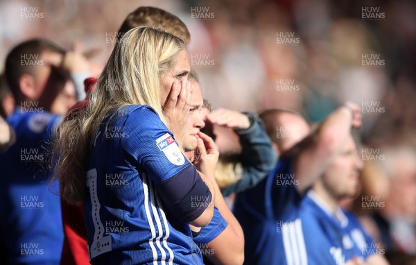 271019 - Swansea City v Cardiff City - SkyBet Championship - A Cardiff fan holds her hands to her face during the match