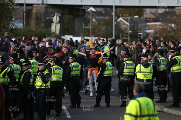 271019 - Swansea City v Cardiff City - SkyBet Championship - Fans behind a police line after the game
