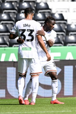 010826 - Swansea City v CD Leganes - Preseason Friendly - Jospeh Opoku of Swansea City celebrates scoring a goal with team mates