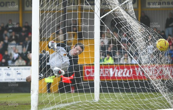 290105 - Swansea City v Chester City - League Two - Chester's keeper Chris Mackenzie watches Trundle's free kick hit the back of the net