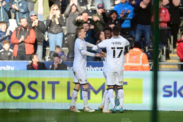 050322 - Swansea City v Coventry City - Sky Bet Championship - Michael Obafemi of Swansea City celebrates scoring his side's third goal 