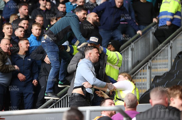070423 - Swansea City v Coventry City - SkyBet Championship - Coventry fans try and climb the barriers