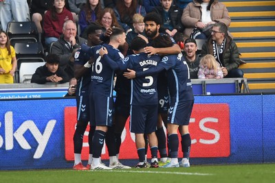 210326 - Swansea City v Coventry City - Sky Bet Championship - Brandon Thomas-Asante of Coventry celebrates scoring a goal with team mates
