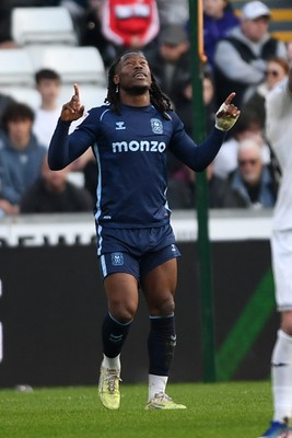 210326 - Swansea City v Coventry City - Sky Bet Championship - Brandon Thomas-Asante of Coventry celebrates scoring a goal