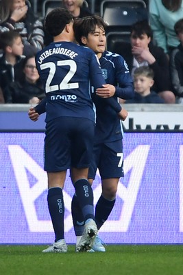 210326 - Swansea City v Coventry City - Sky Bet Championship - Tatsuhiro Sakamoto of Coventry celebrates scoring a goal