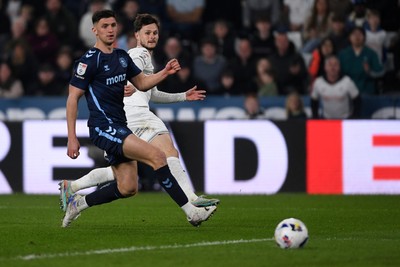 210326 - Swansea City v Coventry City - Sky Bet Championship - Liam Cullen of Swansea City has a shot on goal
