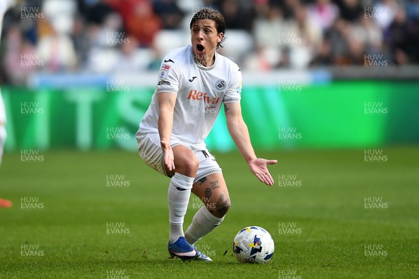 210326 - Swansea City v Coventry City - Sky Bet Championship - Goncalo Franco of Swansea City appeals after a foul goes against him
