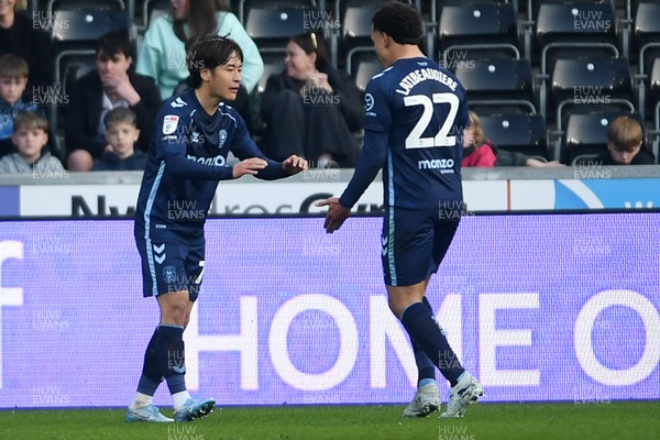 210326 - Swansea City v Coventry City - Sky Bet Championship - Tatsuhiro Sakamoto of Coventry celebrates scoring a goal