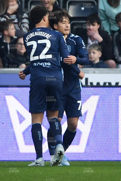 210326 - Swansea City v Coventry City - Sky Bet Championship - Tatsuhiro Sakamoto of Coventry celebrates scoring a goal