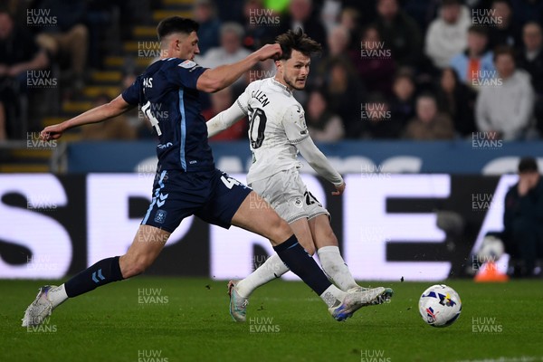 210326 - Swansea City v Coventry City - Sky Bet Championship - Liam Cullen of Swansea City has a shot on goal