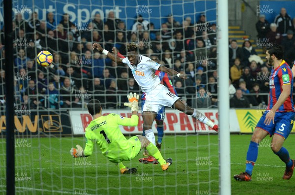 231217 - Swansea City v Crystal Palace - Premier League - Tammy Abraham of Swansea City tries a shot at goal