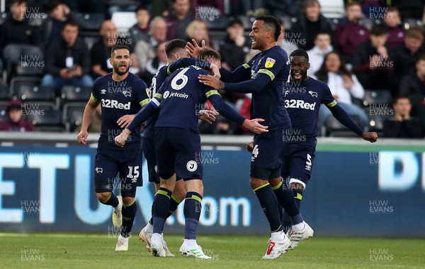 010519 - Swansea City v Derby County - SkyBet Championship - Richard Keogh of Derby celebrates scoring a goal with team mates