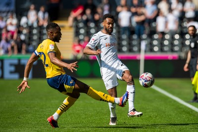 050425 - Swansea City v Derby County - Sky Bet Championship - Hannes Delcroix of Swansea City takes on Ebou Adams of Derby County
