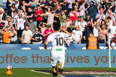 050425 - Swansea City v Derby County - Sky Bet Championship - Jisung Eom of Swansea City celebrates his goal