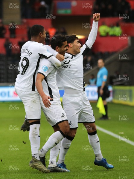 080220 - Swansea City v Derby County, Sky Bet Championship - Kyle Naughton of Swansea City, centre, celebrates after scoring Swansea's second goal