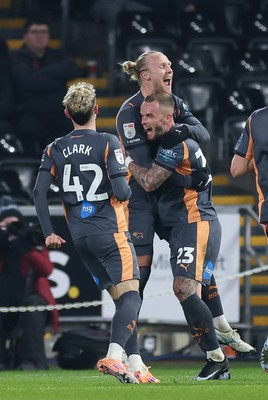 251125 - Swansea City v Derby County, EFL Sky Bet Championship - Joe Ward of Derby County celebrates with team mates after scoring the opening goal