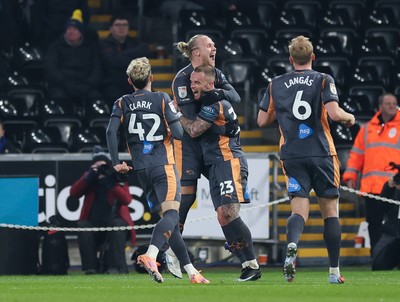 251125 - Swansea City v Derby County, EFL Sky Bet Championship - Joe Ward of Derby County celebrates with team mates after scoring the opening goal
