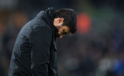 251125 - Swansea City v Derby County, EFL Sky Bet Championship - New Swansea City head coach Vítor Matos reacts during his first match in charge