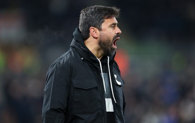 251125 - Swansea City v Derby County, EFL Sky Bet Championship - New Swansea City head coach Vítor Matos reacts during his first match in charge