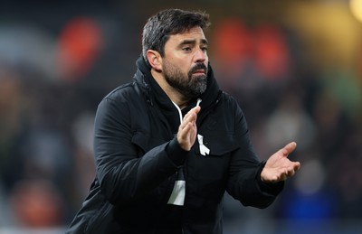 251125 - Swansea City v Derby County, EFL Sky Bet Championship - New Swansea City head coach Vítor Matos reacts during his first match in charge