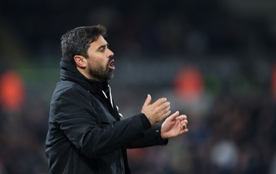 251125 - Swansea City v Derby County, EFL Sky Bet Championship - New Swansea City head coach Vítor Matos reacts during his first match in charge
