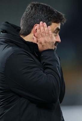 251125 - Swansea City v Derby County, EFL Sky Bet Championship - New Swansea City head coach Vítor Matos reacts during his first match in charge