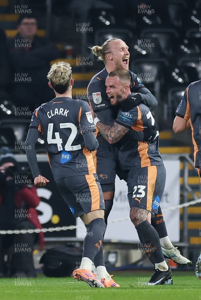 251125 - Swansea City v Derby County, EFL Sky Bet Championship - Joe Ward of Derby County celebrates with team mates after scoring the opening goal