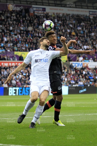 060517 - Swansea City v Everton, Premier League - Fernando Llorente of Swansea City (left) and Mason Holgate of Everton battle for the ball