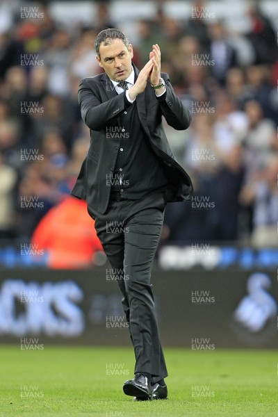 060517 - Swansea City v Everton, Premier League - Swansea City Manager Paul Clement applauds the fans at the end of the match