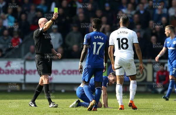140418 - Swansea City v Everton - Premier League - Jordan Ayew of Swansea is given a yellow card