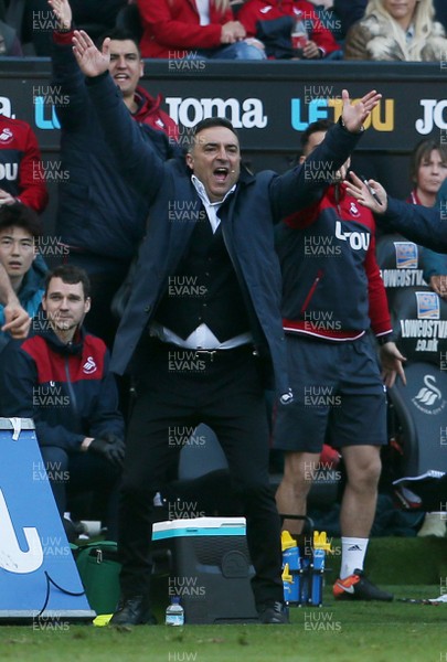 140418 - Swansea City v Everton - Premier League - Swansea Manager Carlos Carvalhal shows his frustration towards the referee
