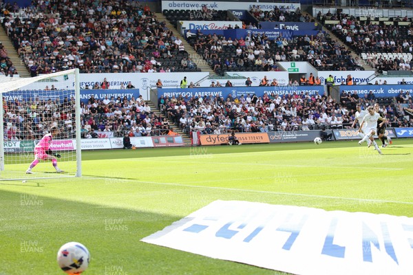 020825 - Swansea City v FC Lorient - Preseason Friendly - Liam Cullen of Swansea City scores a goal from the penalty spot