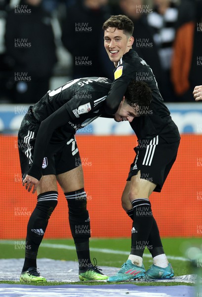 080322 - Swansea City v Fulham - SkyBet Championship - Neco Williams celebrates scoring a goal with Harry Wilson of Fulham